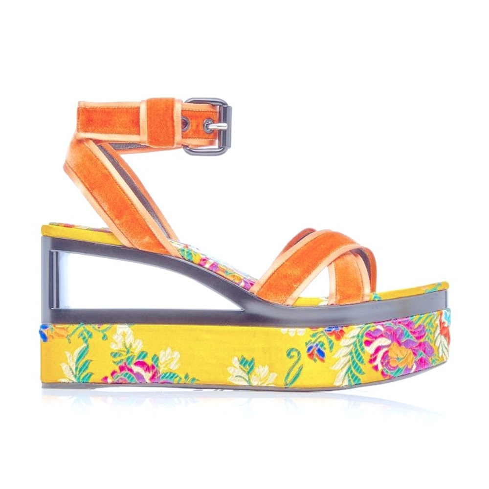 NEW CASADEI PELLAME FIOR DO LOTO SENAPE Wedge Sandals NEW IN BOX EU 38